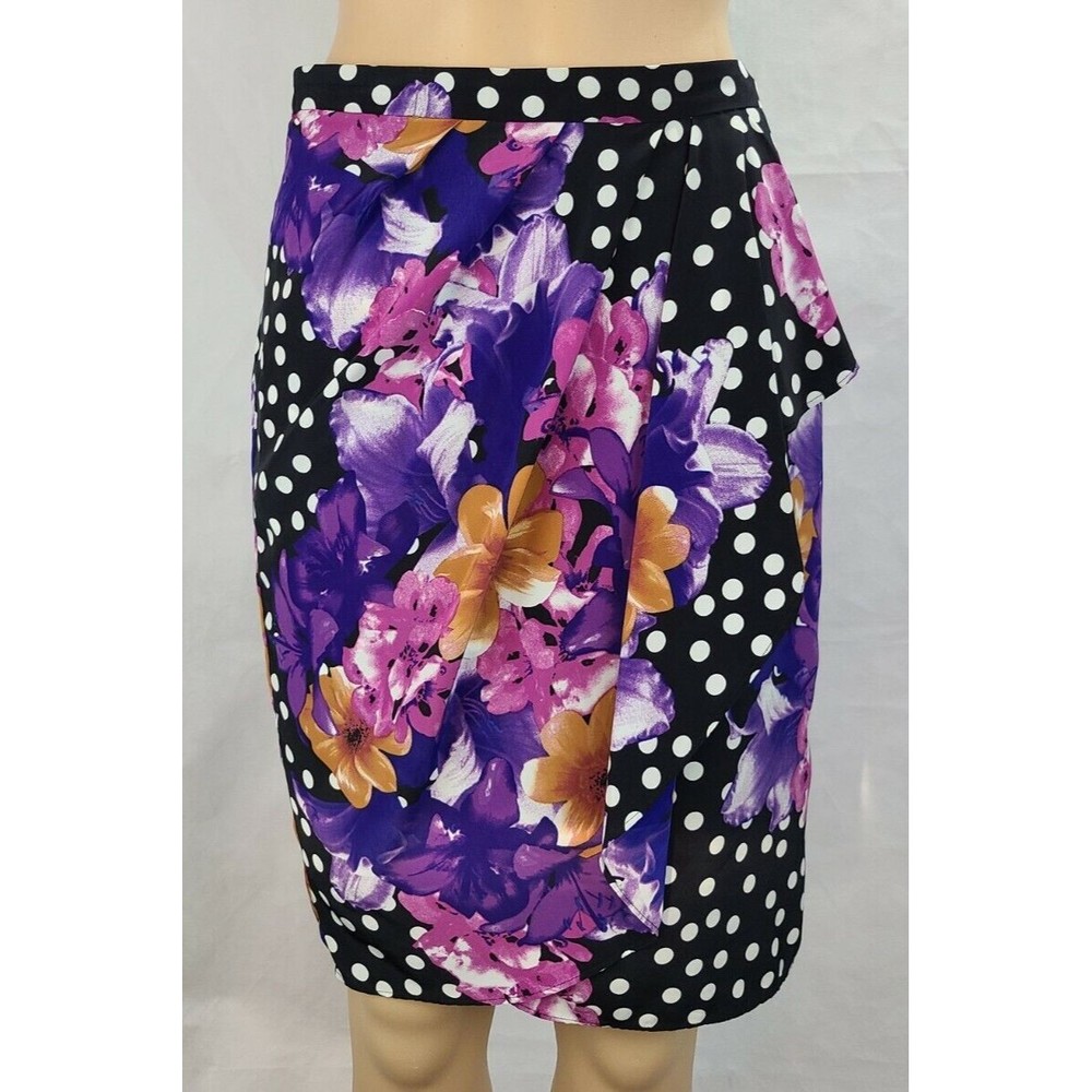 Anthropologie Black and Purple Floral Pencil Skirt